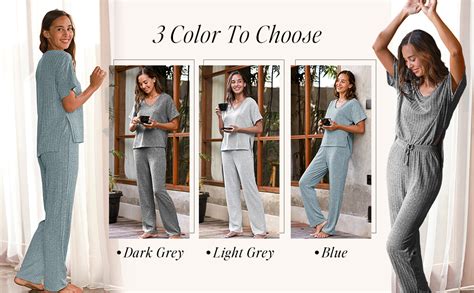 Cupshe Ribbed Pajamas Sets For Women V Neck Nightwear Short Sleeve Loungewear Loose Pj Long Set