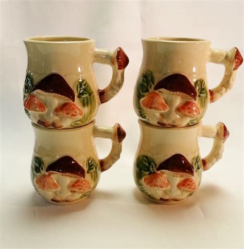 Mushroom Mugs Set Of 4 Ceramic Retro 70s Made In Japan By MissKaties On