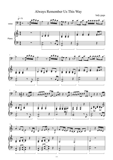 Always Remember Us This Way Arr Lady Gaga By Lady Gaga Sheet Music For Piano And Vocal At Sheet