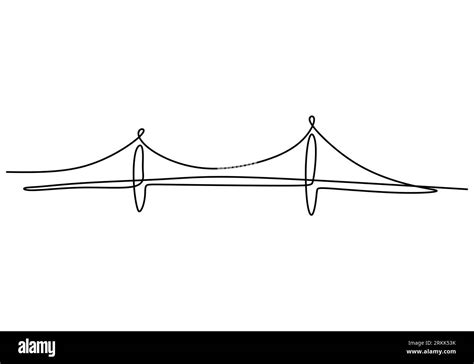 Giant Bridge Over River Continuous One Line Of Bridge Drawing Design