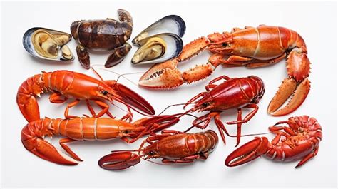 Premium AI Image Seafood On A White Background Lobster Fish Shellfish