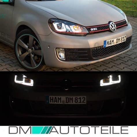 VW Golf 6 Headlights R Look GTI 3 U LED TFL Golf 7 Look Black Red Trim