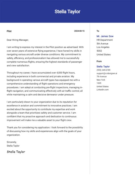 Pilot Cover Letter Example For 2024 Proven Tips Cvdesignerai