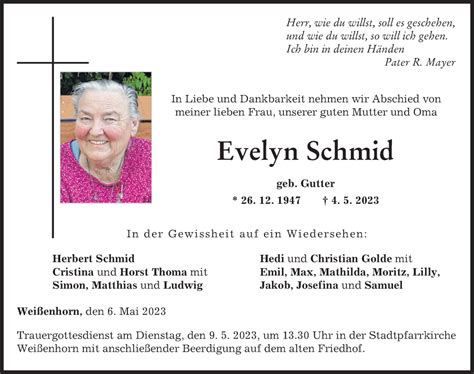 Traueranzeigen Von Evelyn Schmid Augsburger Allgemeine Zeitung