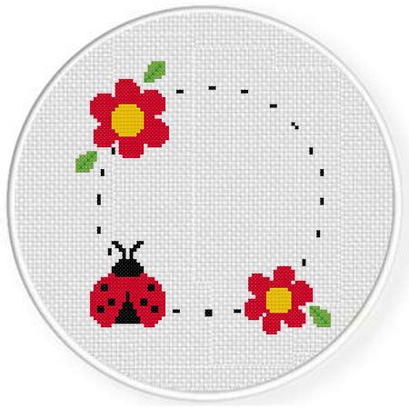 Ladybug Circle Frame Cross Stitch Pattern Daily Cross Stitch