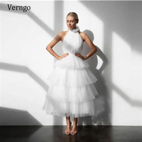 Verngo White Dusty Pink Lavender Ruffles Tulle Short Prom Dresses High