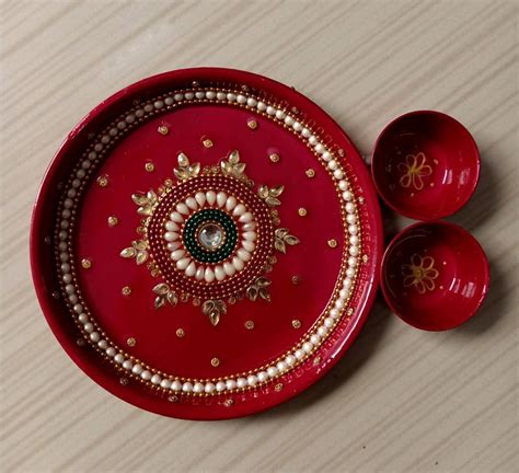 Pooja Needs Stainless Steel Handcrafted Decorated Pooja Thali Freeup