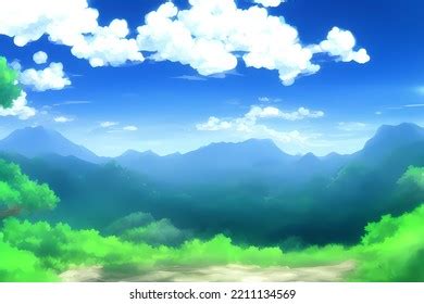 Landscape Scene Illustration Digital Painting Greenery Stock ...