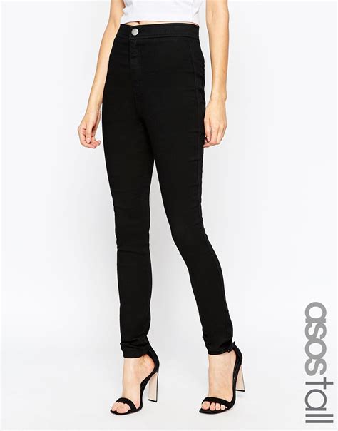 Asos Tall Rivington High Waist Denim Jeggings In Clean Black In Black