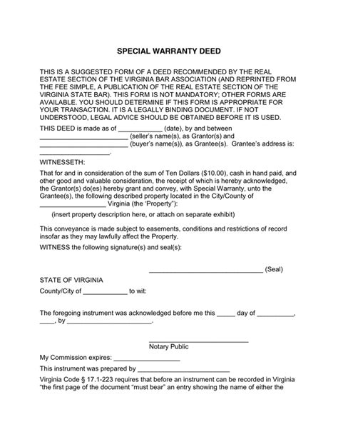 Special Warranty Deed In Word And Pdf Formats