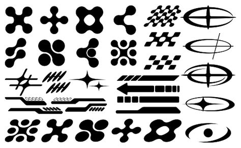 Set Of Abstract Retro Futuristic Y2k Elements And Shapes Isolated On A