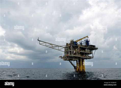 View Of Oil And Gas Rigs In The Gulf Of Thailand Numerous Wellheads