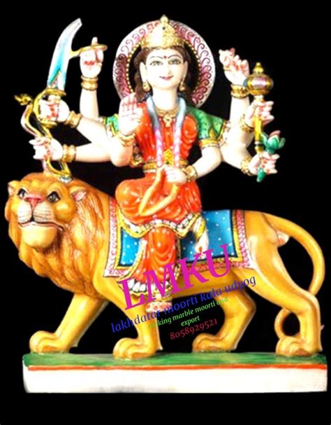 Multicolor Painted Marble Maa Durga Statue For Worship Size Inch