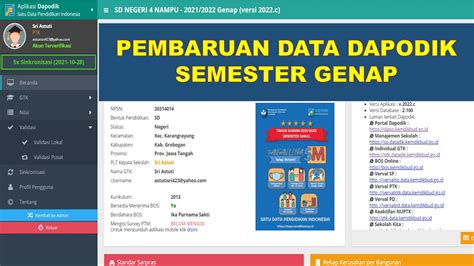 CARA PEMBARUAN DATA DAPODIK SEMESTER GENAP YouTube