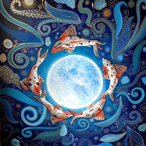 Two Fish Are Swimming In Front Of The Moon