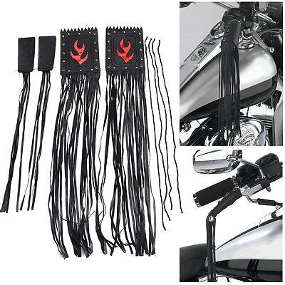 Pair Leather Motorcycle Inch Tassel Fringe Handlebars Hand Grip