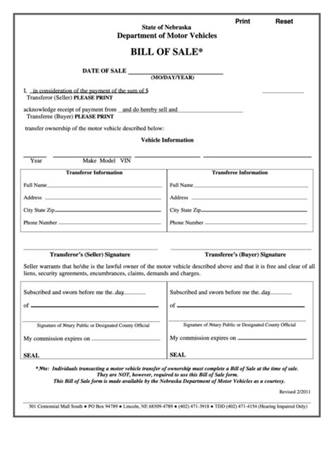 Nh Motor Vehicle Bill Of Sale Template