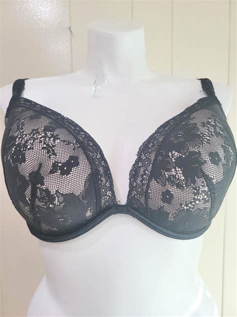 Cacique Black Lace Boost Plunge Nude Lined Bra 42DDD Gem