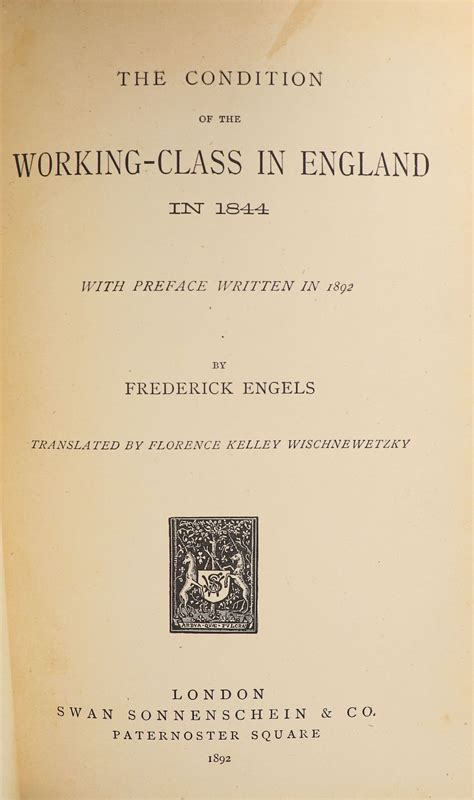 The Condition Of The Working Class In England In 1844 Von Engels Frederick Near Fine Hardcover