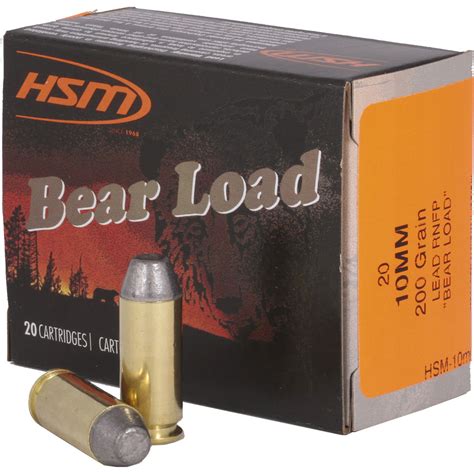 Hsm Bear Load Ammunition 10mm Auto Round Nose Flat Point 200 Gr 20 Rd