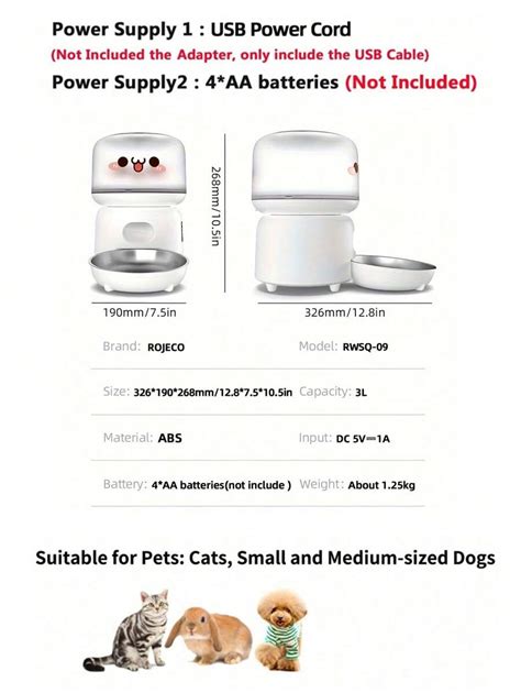 ROJECO Automatic Cat Feeder WiFi Button Automatic Cat Food Dispenser