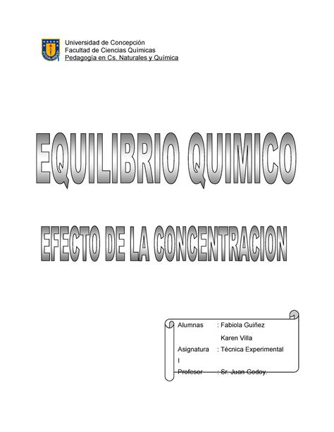 Informe equilibrio quimico Laboratorio Química General USS Studocu