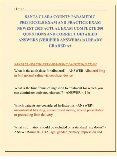 SANTA CLARA COUNTY PARAMEDIC PROTOCOLS EXAM AND PRACTICE EXAM NEWEST