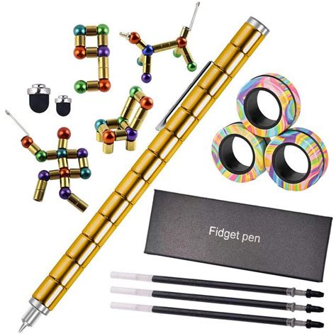 Golden Magnetic Fidget Pen Set With Magnet Rings Stress Relief Toys