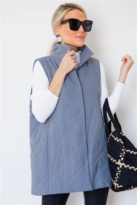 Quilted Vest Dusty Blue Sale The Blue Door Boutique