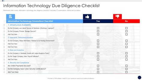 Merger And Acquisition Due Diligence Checklist Information Technology