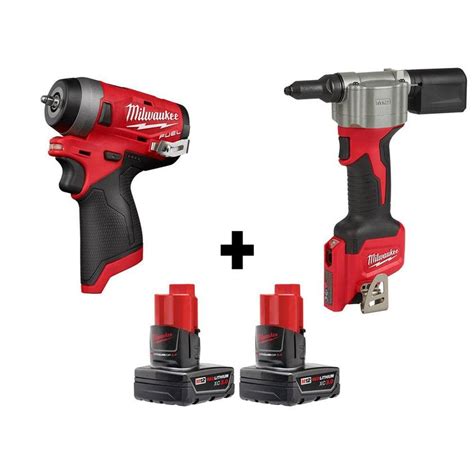 Milwaukee M12 Fuel 12 Volt Lithium Ion Brushless Cordless Stubby 1 4 In Impact Wrench And Rivet