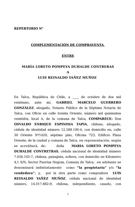 Escritura Rectificatoria Loreto Duhalde Repertorio N Complementaci N