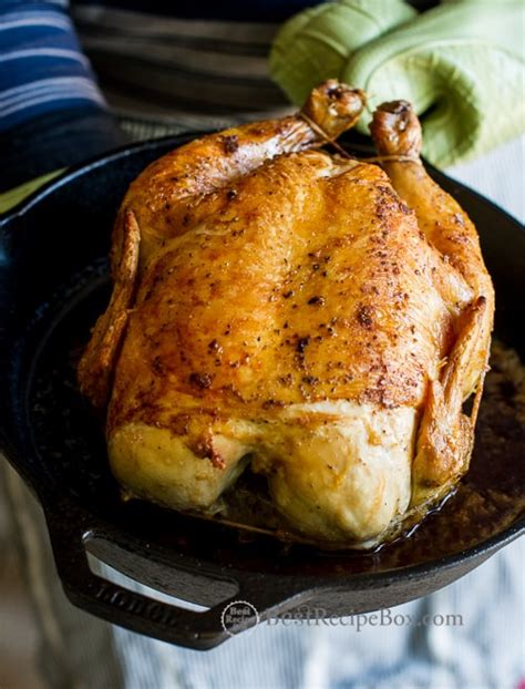 Crispy Skin Roast Chicken Recipe in Cast Iron Skillet