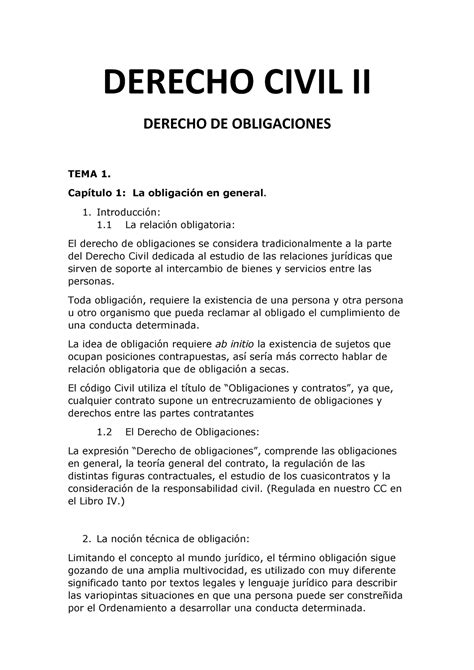 Derecho Civil Ii Apuntes 1 2 Derecho Civil Ii Derecho De Obligaciones Tema 1 Capítulo 1 La