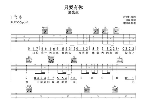只要有你吉他谱洛先生c调弹唱谱完整高清版吉他帮