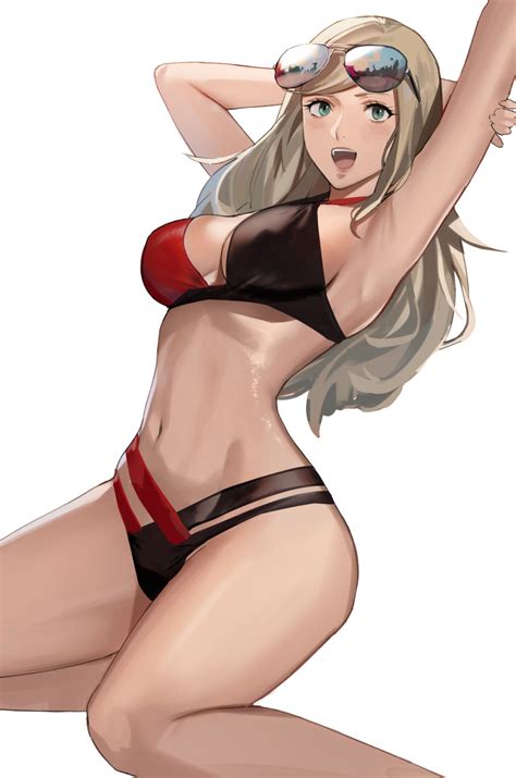 Busty Hentai Girl Girl Girl Alluring Ann Takamaki Arms Up Atlus