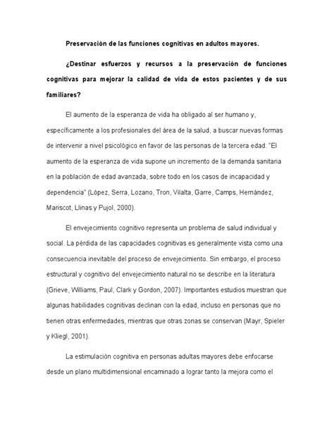 Preservación De Las Funciones Cognitivas En Adultos Mayores Pdf Vejez Memoria