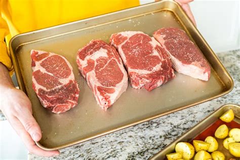 Seasoned Rib Eye Steak Ready For Grilling Stock Image Image Of