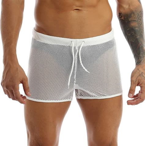 YUUMIN Homme Short Sexy Résille Transparent Bermudas Cordon Shorts de