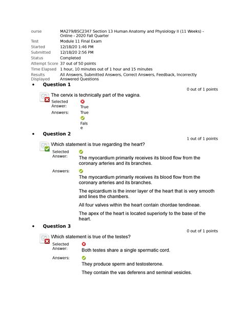 Anatomy And Physiology Ll Bsc Quizzes And Final Exams Week