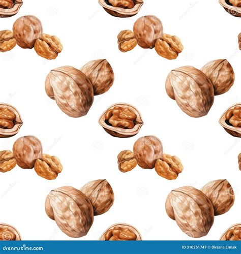 Watercolor Walnut Seamless Pattern Aquarelle Nuts Creative Watercolor