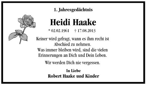 Traueranzeigen Von Heidi Haake Trauer In Nrw De