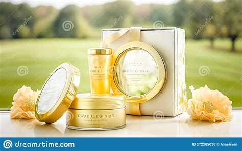 Skincare Cosmetics Set in Golden Luxury Packaging, Face Cream, Serum ...