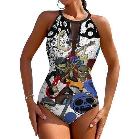 Gorillaz One-Piece Swimwear Sexy Mesh Monokini Swimsuit with Detachable