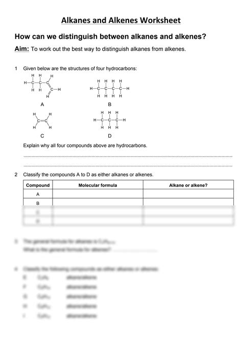 Solution Alkanes And Alkenes Worksheet Organic Chemistry Studypool