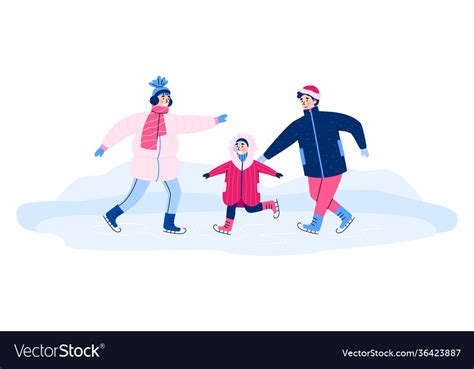 Family with child skating on ice rink cartoon Vector Image