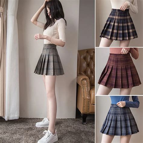 Women Pleat Skirt Harajuku Preppy Style Plaid Skirts Mini Cute Japanese