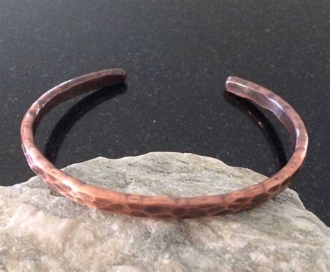 Copper Bracelet Br P Heavy Hammered Inch Mm Wide Patina