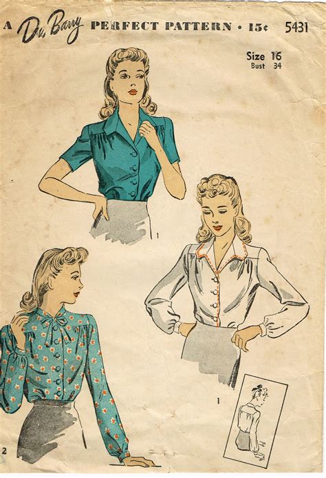 Du Barry 5431 1940s Wwii Misses Blouse Sz 34 B Vintage Sewing Pattern Vintage4me2