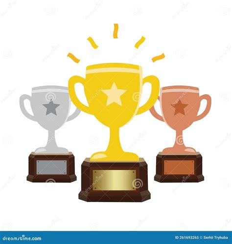 Gold Silver And Bronze Trophy Icons Vector Trophy Cups In Flat Style